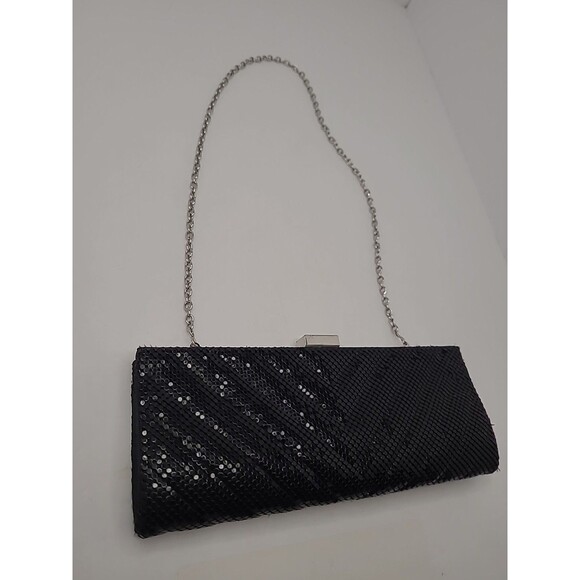 LuLu Townsend Black Evening Cocktail Bag Sequin Clutch Silver Chain Strap - Picture 7 of 11